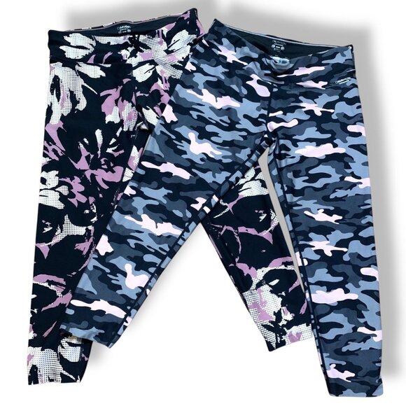Calvin Klein Performance Leggings Lot of 2 Camouflage Pink Blue Gray Wicking LG - Picture 5 of 16